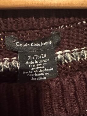 Calvin Klein Jeans Brown and White Striped Crewneck Sweater